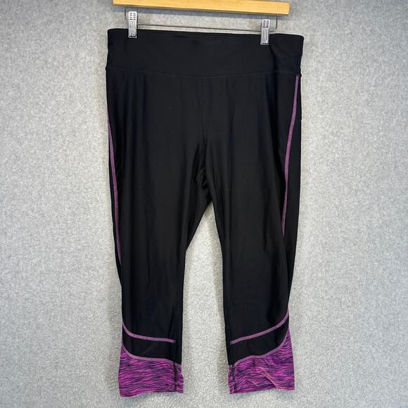 Xersion Performance Fit Leggings Womens Size Large Black Sizzling Purple Capri - Picture 1 of 8
